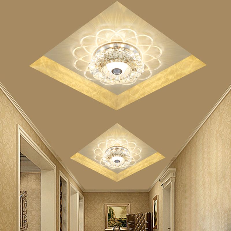 Clear Crystal Bloom Flush Mount Lamp Contemporary LED Corridor Lighting Fixture in White/Multi Color/Warm Light