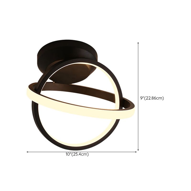 Round Shape Metal Flush Mount Light Modern Style 2 Lights Flush Ceiling Light in Black