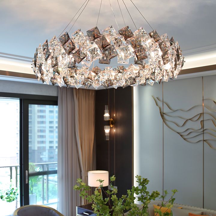 Plafond de forme ronde Light Light Clear Crystal Chandelier Éclairage pour le salon