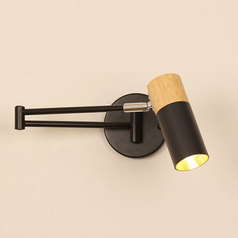 Wooden Cylindrical Wall Light in Modern Creative Style Lacquered Iron Extendable Wall Lamp