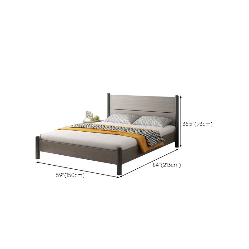 36.61" High Standard Bed with Headboard Gray Solid Wood Mattress Included