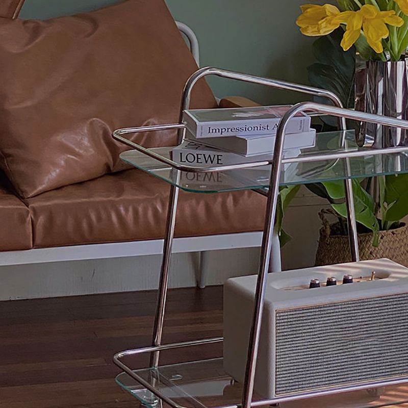 Contemporary Double Tier Rectangular with Storage Glass End Table