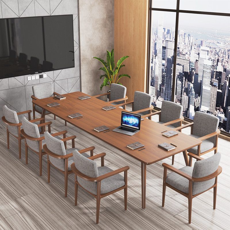 Rectangle Solid Pinewood Brown Tone Dining Table Simplicity 4 Legs Table for Dining Room