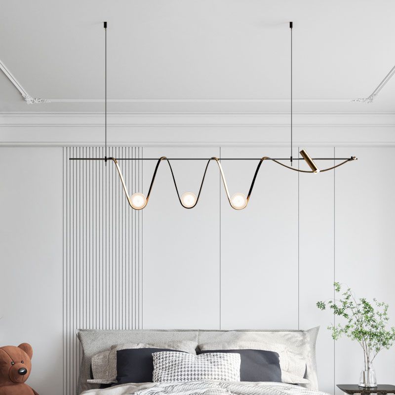 Metal Linear Pendant Light Fixture Modern Style 4-Lights Hanging Chandelier