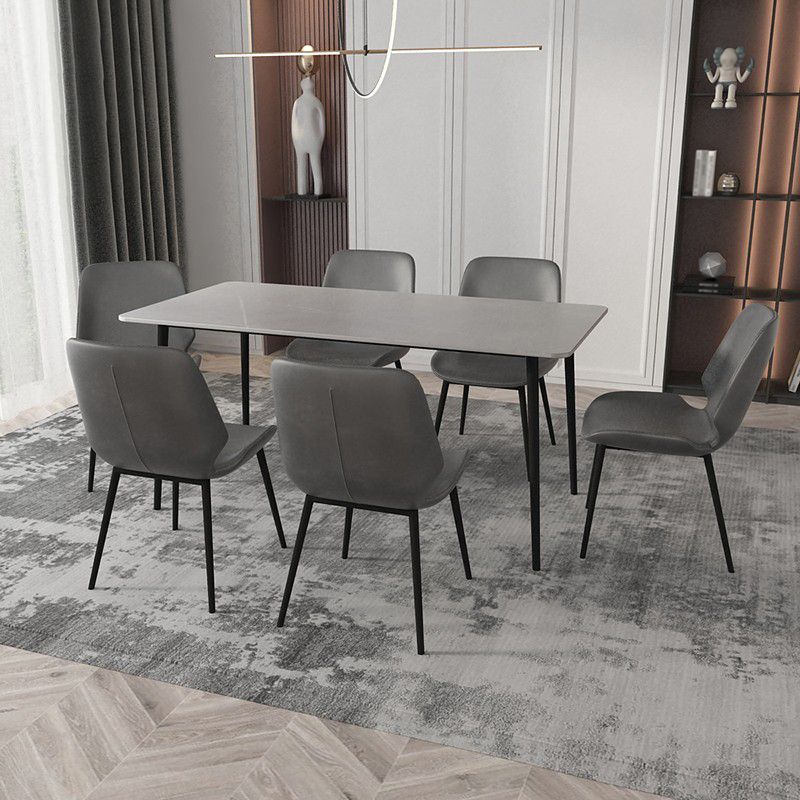 Modern Grey Dinette Set 1/4/7 Pieces Rectangle Dining Table Set with Stone Top
