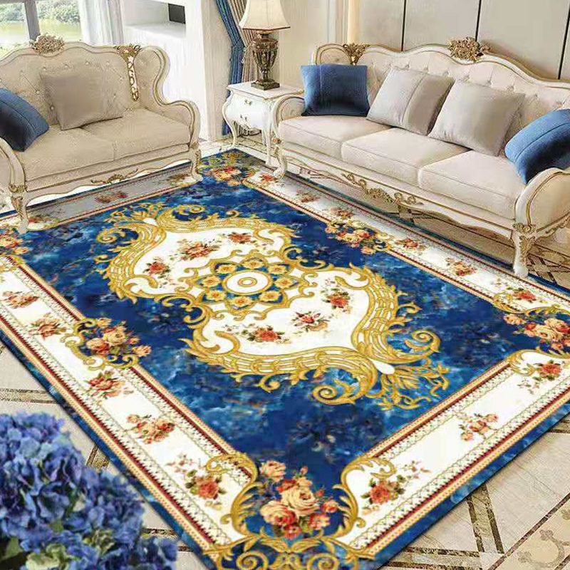 Decorative Floral Printed Rug Modern Marble Surface Carpet Stain Resistant Rug for Living Room