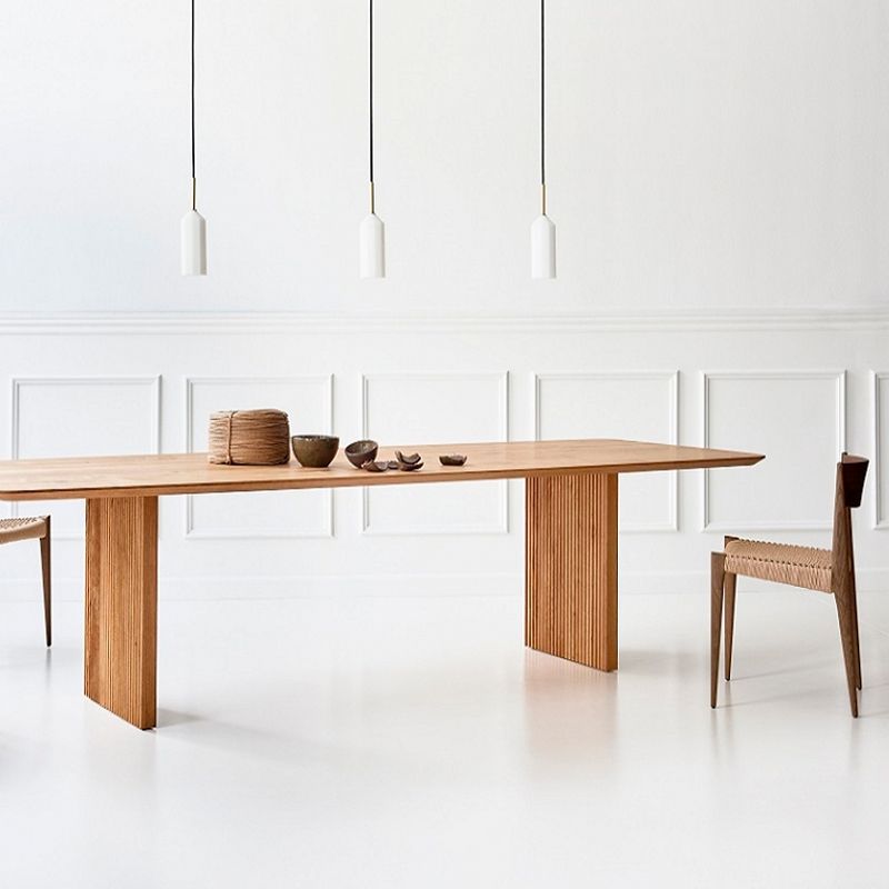 Matte Finish Dining Table with Double Pedestal Pine Wood Dinette Table for Kitchen