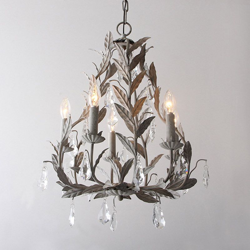 Lumière de suspension en forme de bougie rétro 5 têtes Lumière de lustre métallique avec cristal suspendu