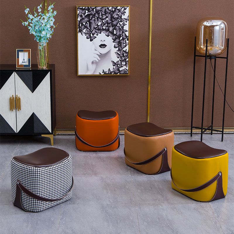 Contemporary Rectangle Shape Ottoman Faux Leather Upholstered Pouf