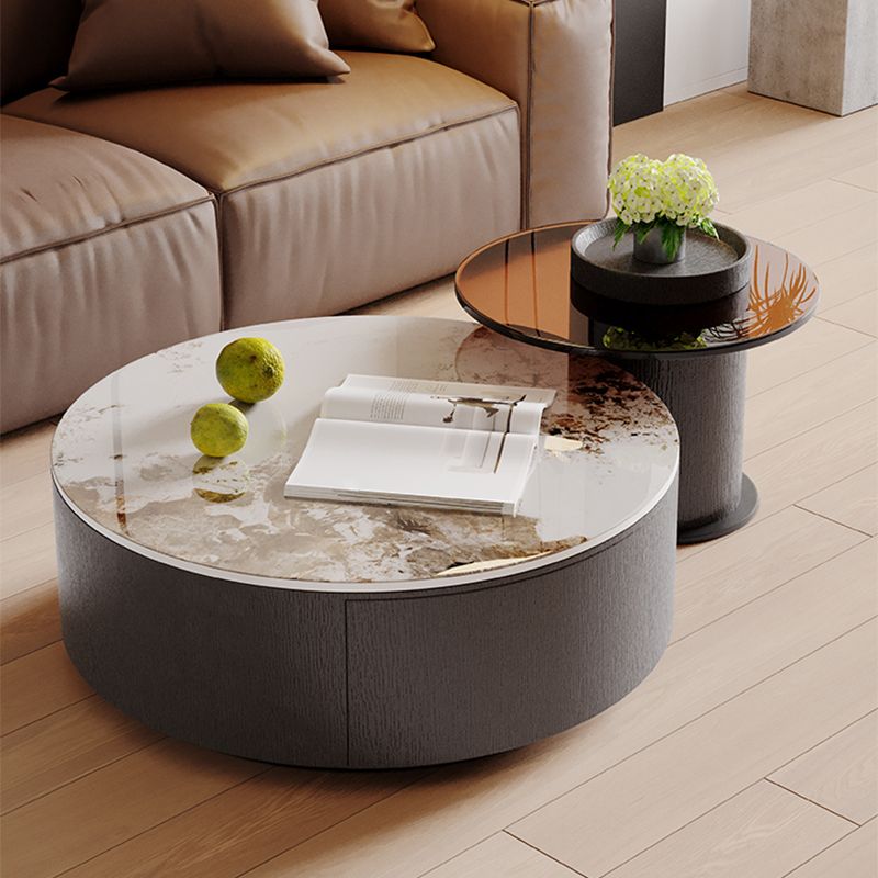 Slate Nesting Coffee Table Set Pedestal Cocktail Table with Drawers