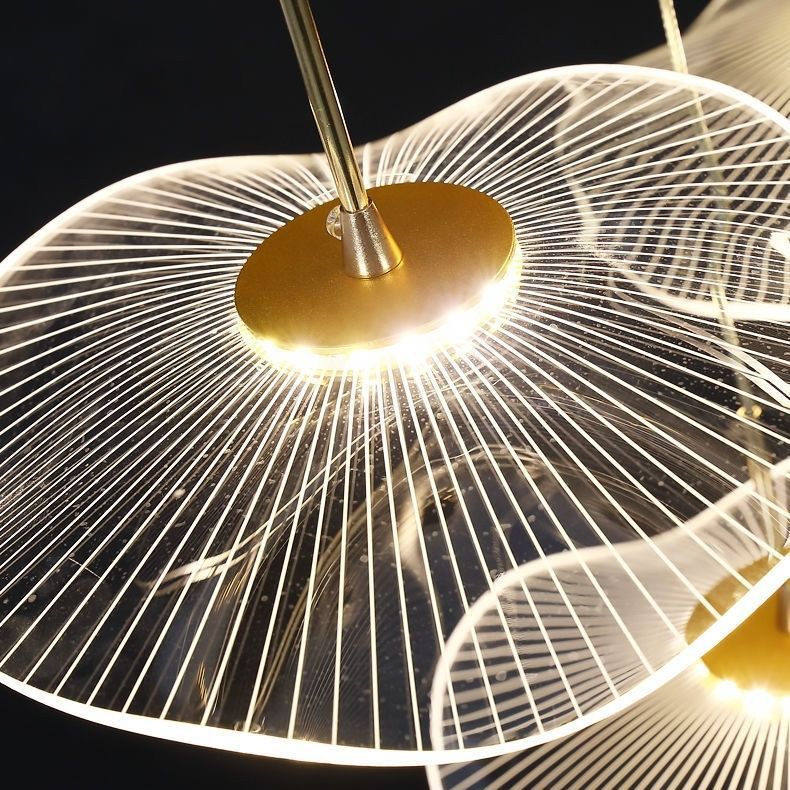 Minimalist Artistic Multi-Light Pendant Gold Lotus Leaf Hanging Light with Acrylic Shade
