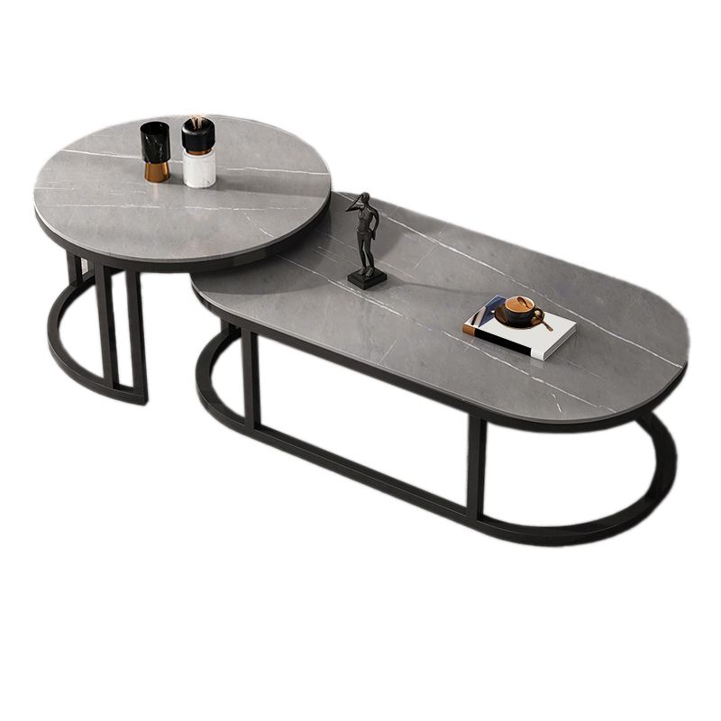 Oval Coffee Table Slate Nesting Coffee Table Set with Black Legs