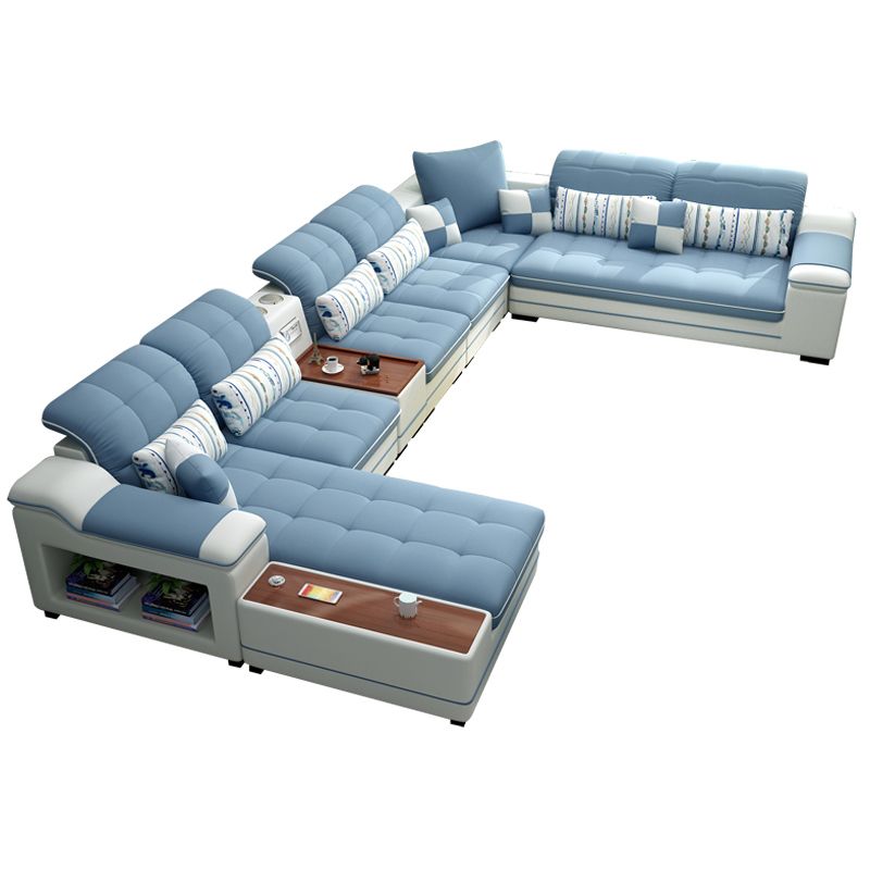 Pillow Top Arm Sofa Modular Faux Leather/Linen U-Shaped Furniture Sectionals