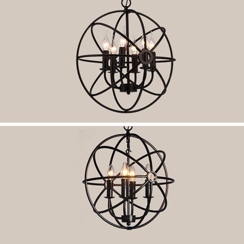 Metal Black Chandelier Pendant Light Round Industrial-Style Ceiling Hung Fixture