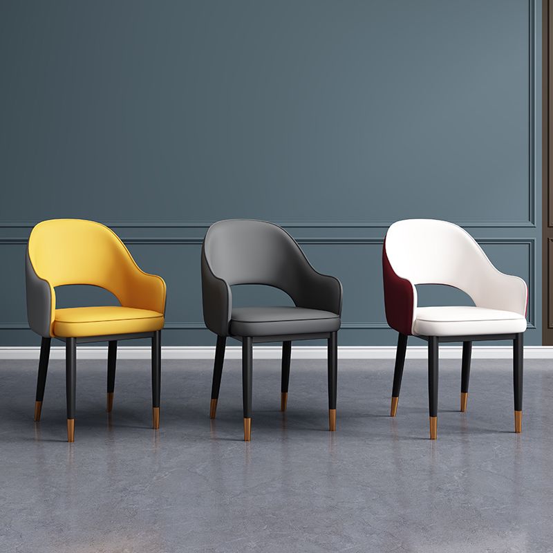 Contemporary Style Dining Chair Steel Legs Arm Chair with Upholstered