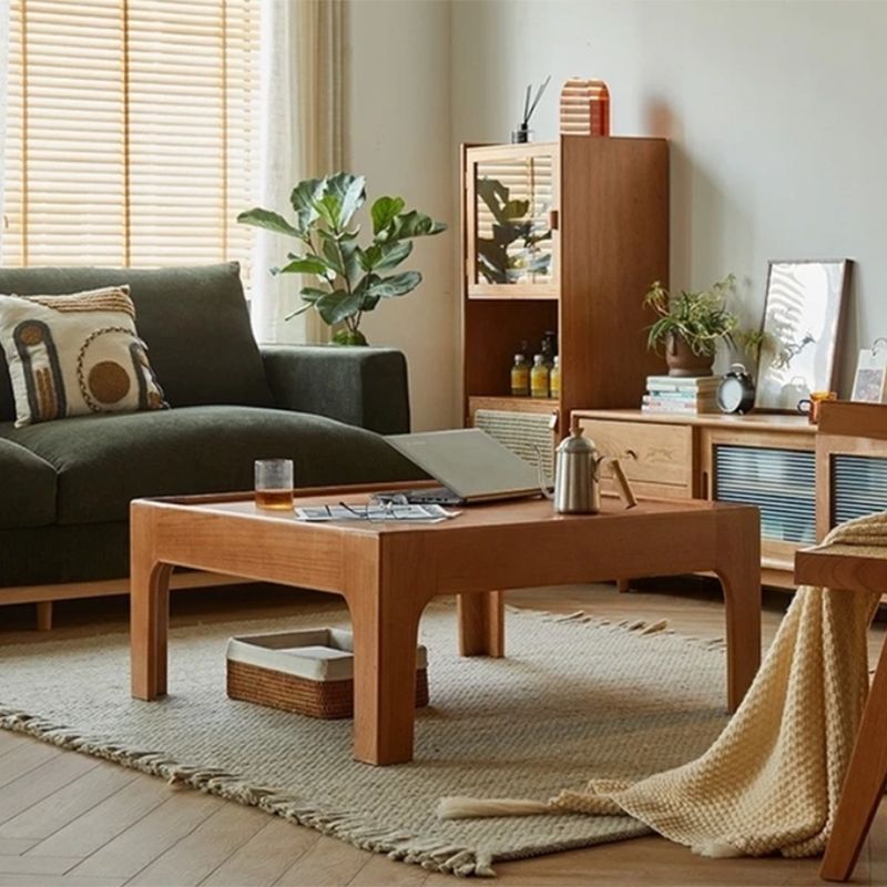 4 Legs Wooden Coffee Table Tray Top Brone Coffee Table 15.7" High