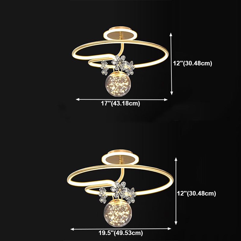 Lámpara de techo LED de forma de bola Montaje moderno de 3 luces para el estudio de dormitorio