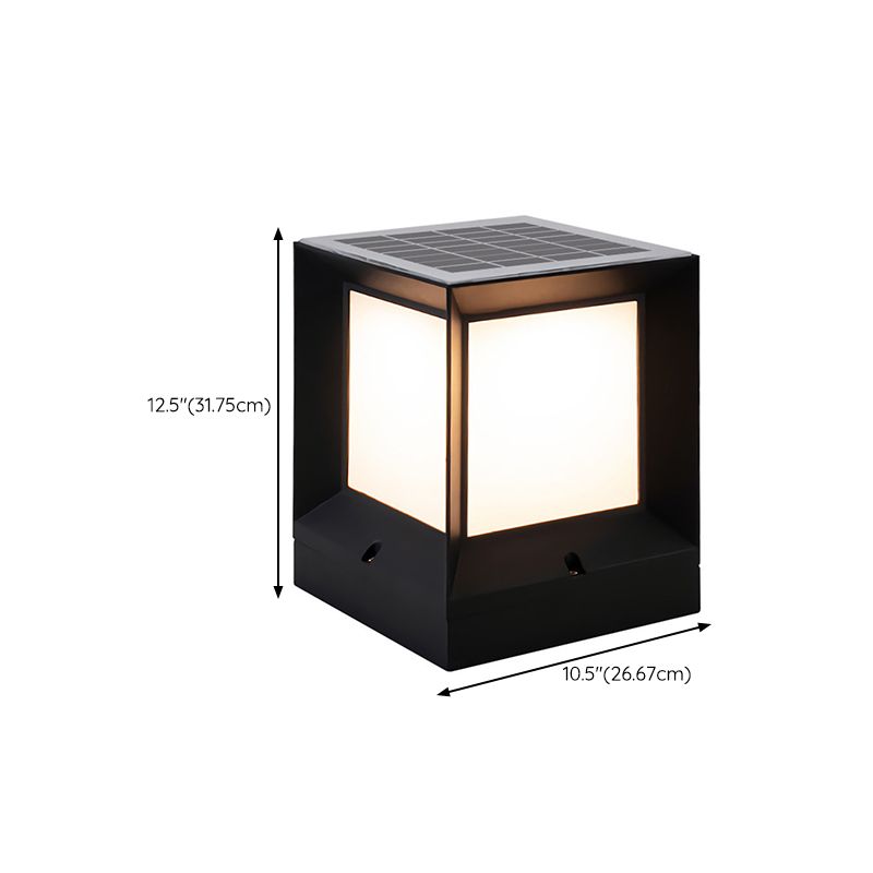 Rectangle Shape Metal Outdoor Light Modern 1 Light Solar Pillar Light in Black