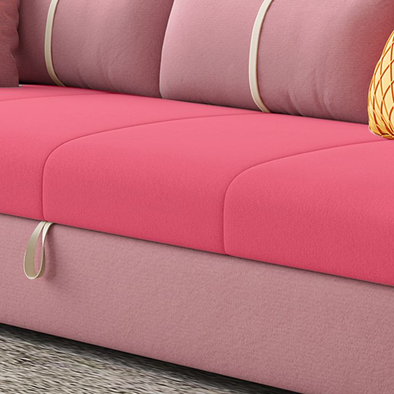 Storage Fabric Sofa Bed in Pink with Pillow Back and Square Arms