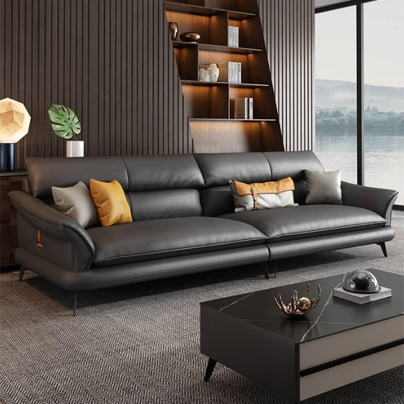 Black Genuine Leather Sectionals/Sofa with Pillow Back for Living Room