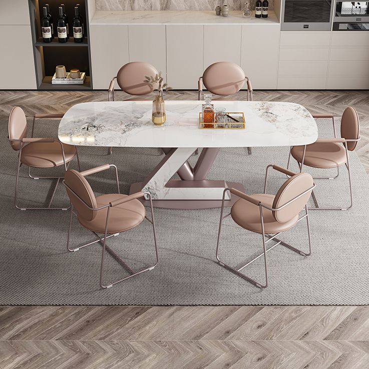 Dining Room Set Modern Sintered Stone Table with Pedestal Base Rectangle Dining Set for Restaurant