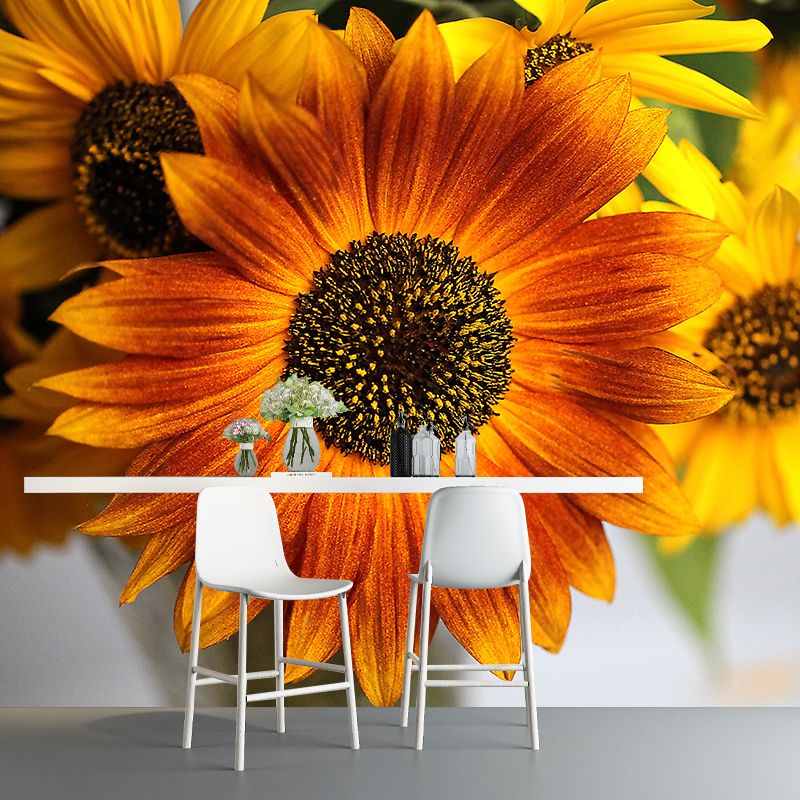 Minimalism Style Yellow Sunflower Wall Mural for Sitting Room, Water Resistant