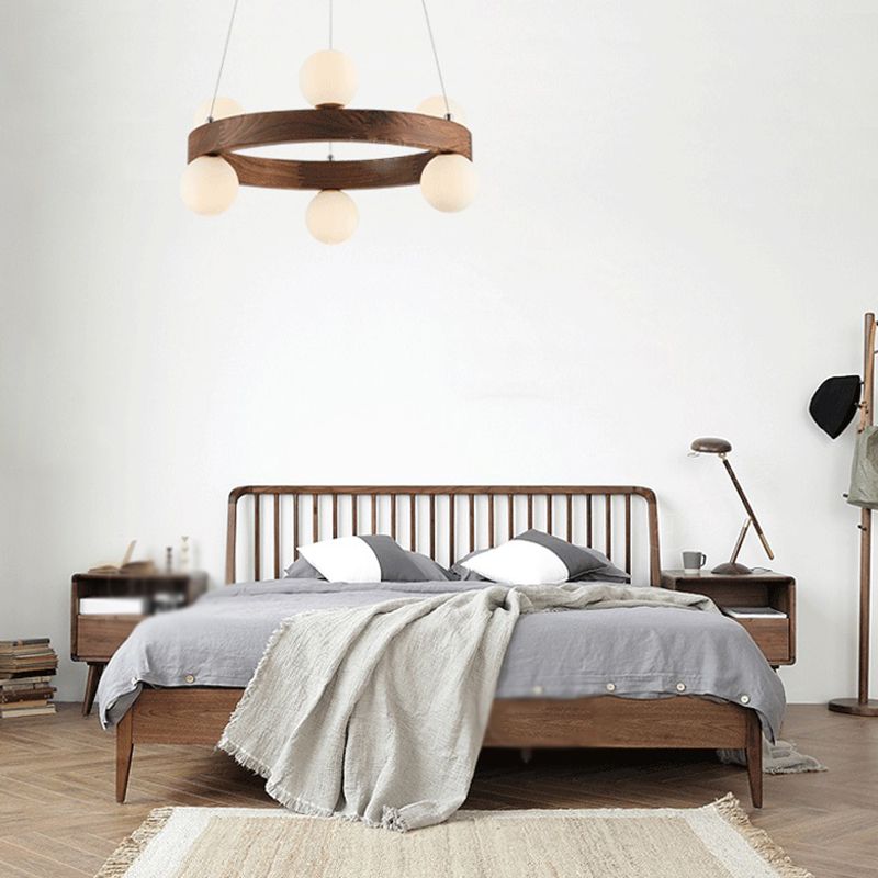 Round Chandelier Light Fixtures Modern Multi-Head Hanging Lamps with White Glass Shade