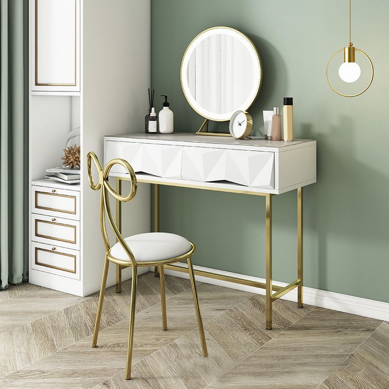 White Vanity Table Glam 33.07" H Dressing Table with Mirror and Stool