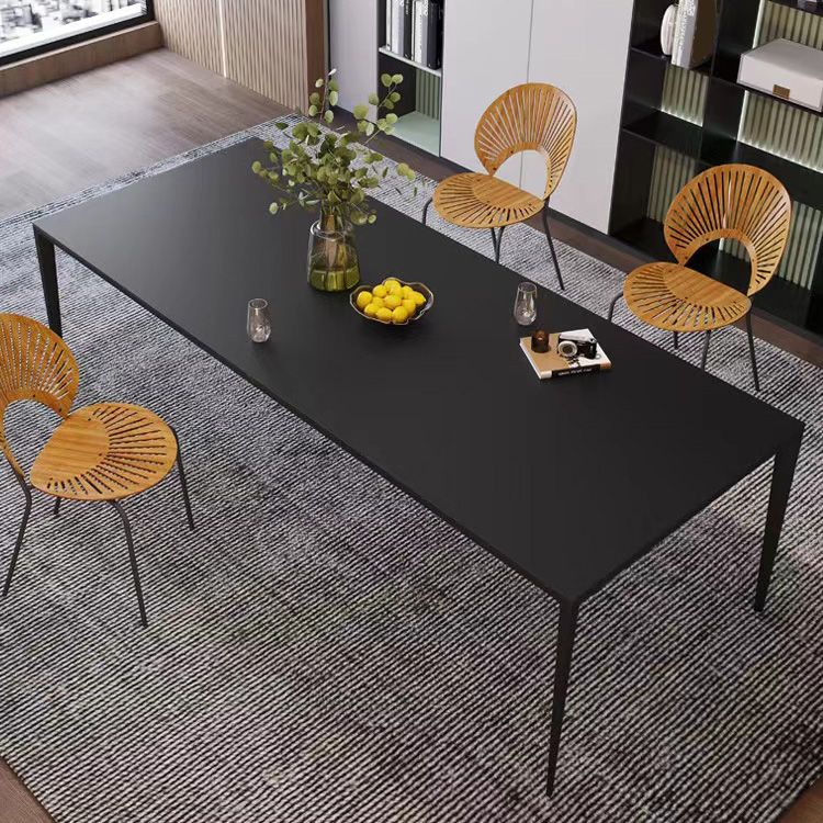 Simplicity Style Dinette Table Rectangle Stone Dining Room Table in Black
