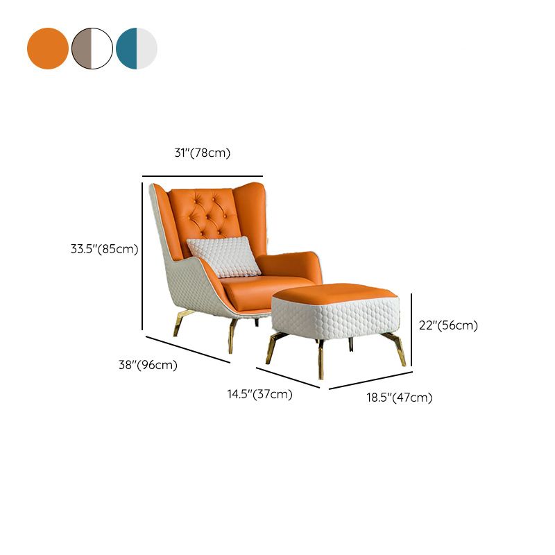 Glam Faux Leather Wingback Chair Tufted Back Basic Four Leg Chair