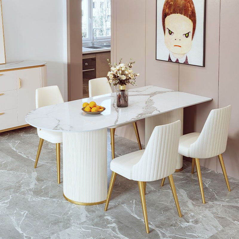 Glam 1/3/5 Pieces Dining Set Rectangle Stone Dining Table for Dining Room