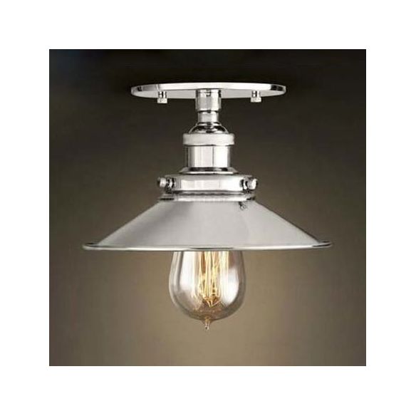 Zwart/Roest Cone Schaduw Semi Flush Mount Retro Stijlvol Metallic 1 Hoofd Balkon Dicht bij plafondverlichting