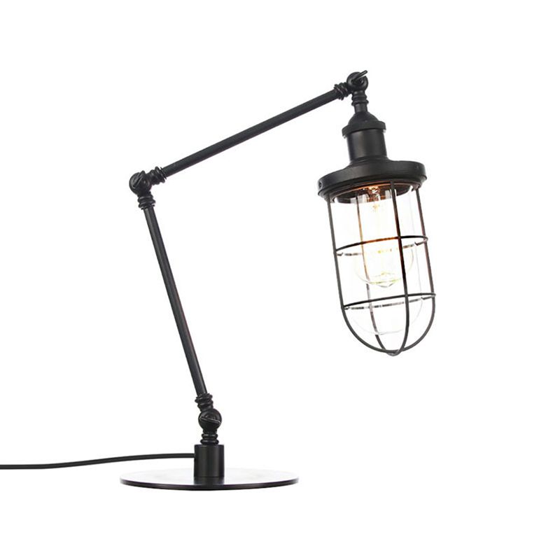 Wire Guard Metal Table Lighting Nautical Style 1 Light Adjustable Black/Brass Table Lamp for Restaurant