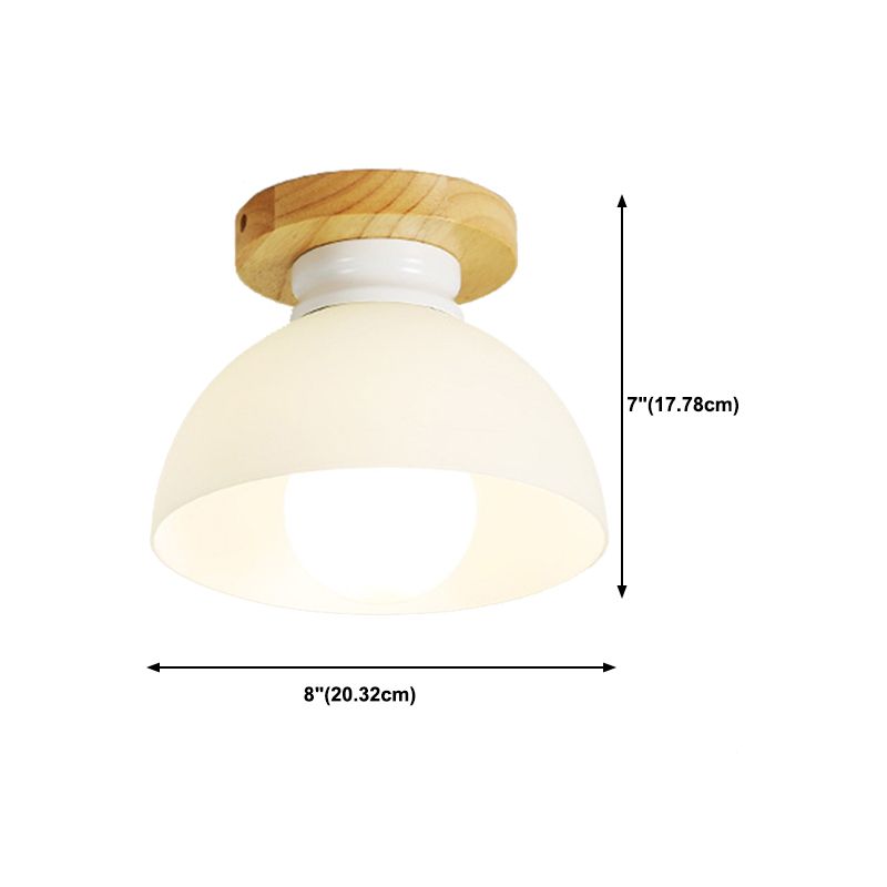 Single Beige Finish Flush Mount Lighting Nodic Wooden Shaded Ceiling Light