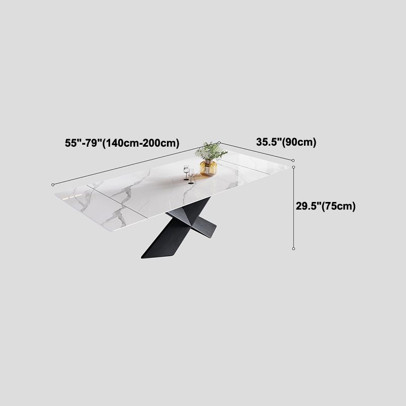 Mesa de comedor de piedra sinterizada extensible Mesa blanca industrial con pedestal de metal