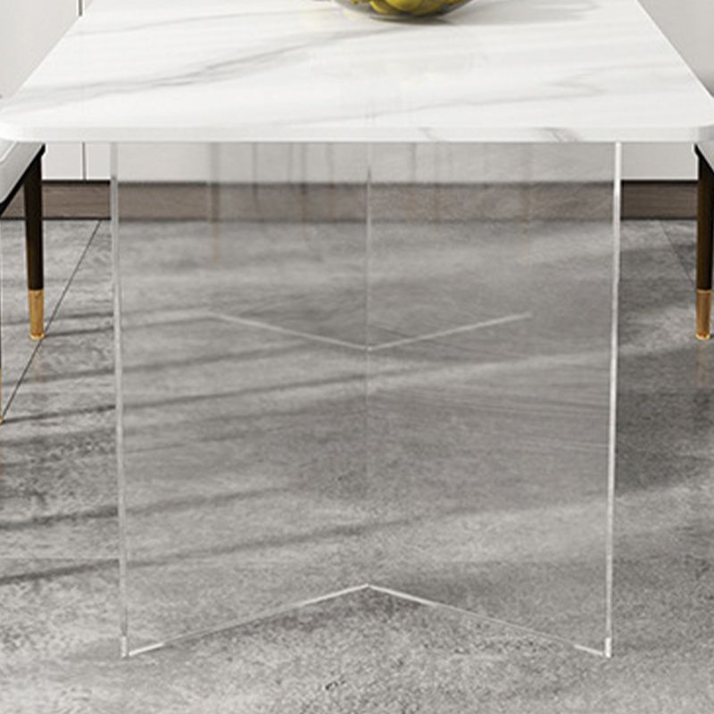 Eettafel met stenen blad Eigentijdse rechthoekige eettafel met dubbel voetstuk