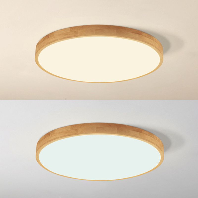 1-Light Wood Flush Mount Led Light Fixture Modern Style Circle Flush Mount Ceiling Lighting