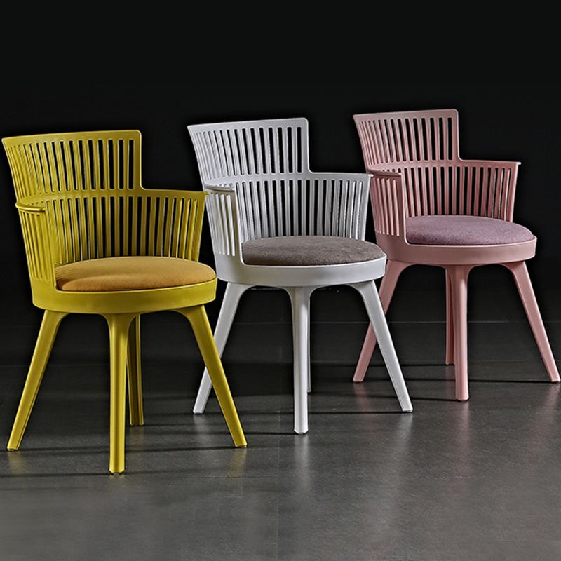 Glam Plastic Frame Dining Armchair Upholstered Fabric Arm Chair