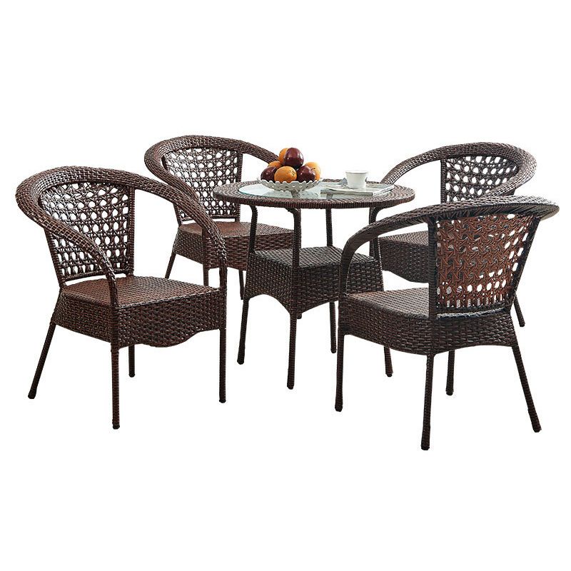 Modern Tempered Glass Outdoor Table Set 1/4/5 Pieces Dining Table with Rat Base