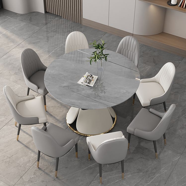53'' Luxury Sintered Stone Dining Table Extendable Rectangle Table with Metal Pedestal