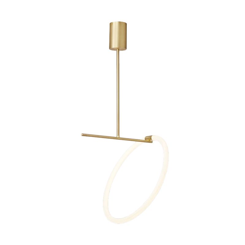Hoop Ceiling Pendant Lamp Minimalist Acrylic White and Gold LED Suspended Lighting Fixture over Table