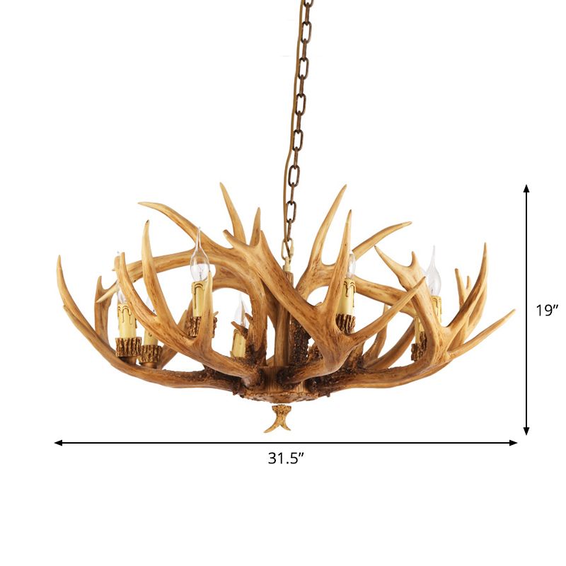 Antler Restaurant Chandelier Country Resin 6/8 Bulbs Brown Finish Hanging Light Fixture