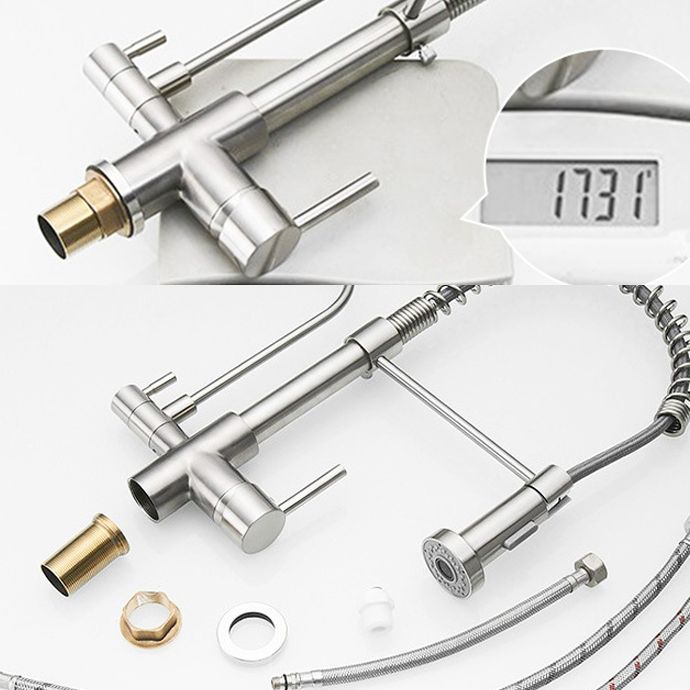 Modern Spring Spout Kitchen Faucet 2-Handle Bar Faucet with 2-Dispenser