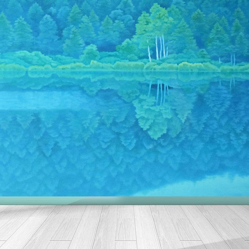 Large Vegetal Wall Mural Contemporary Relaxing Floral Wall Covering in Turquoise