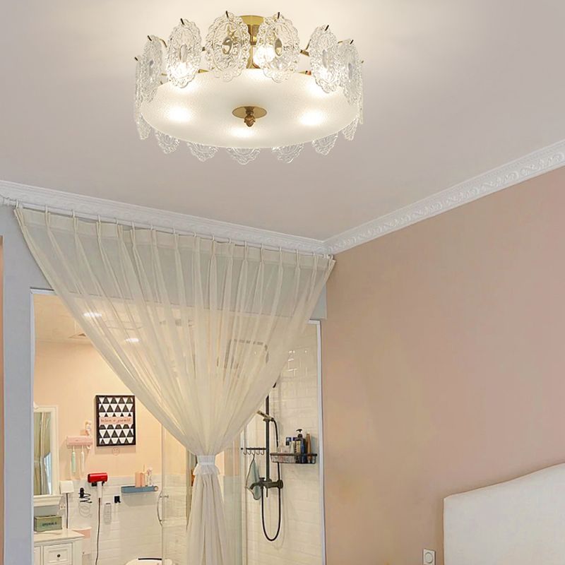 Round Semi Flush Mount Light Fixture Modern Style Glass Gold Ceiling Light