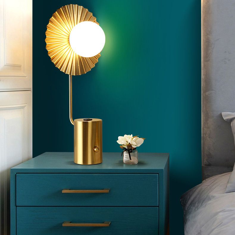Gold Finish Ball Shade Table Lamp Modern 1-Light White Glass Nightstand Light