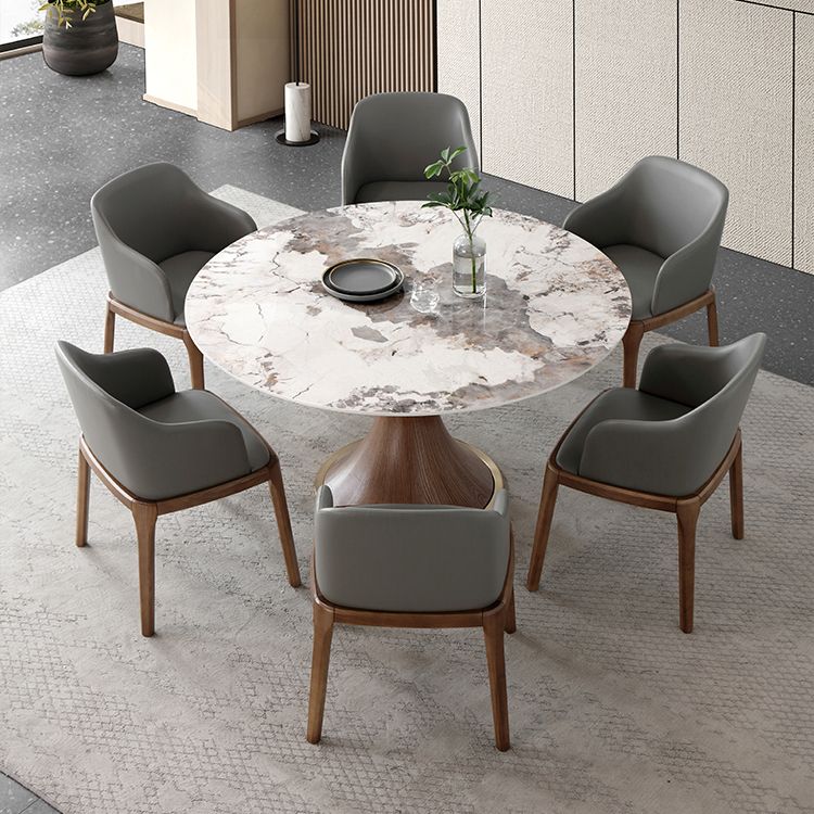 Modern Sintered Stone Dining Table Round Table with Wooden Pedestal for Restaurant