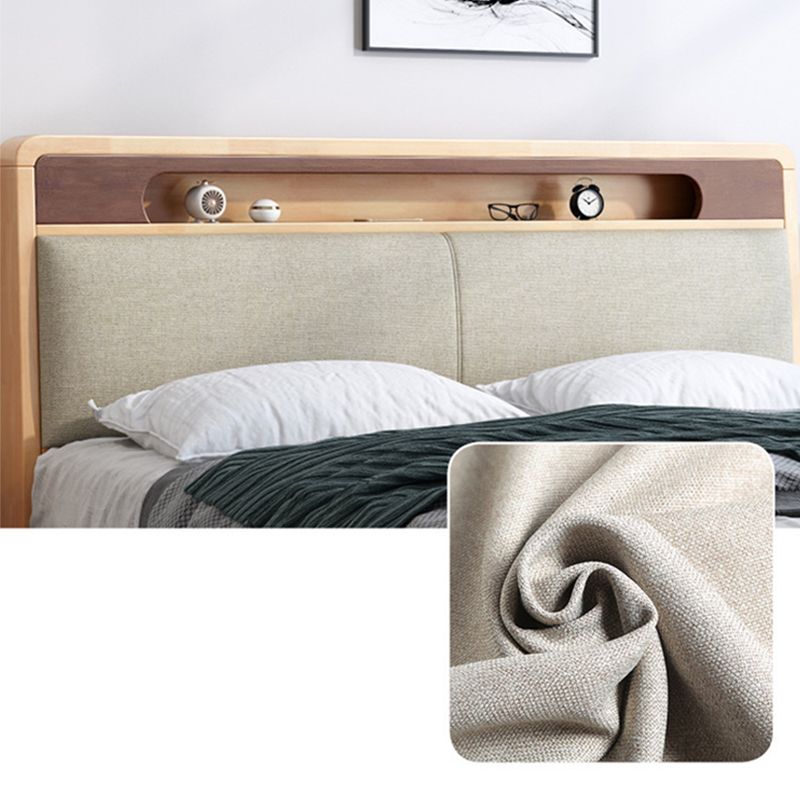 Upholstered Headboard Standard Bed Wood and Upholstered Bed Frame Natural