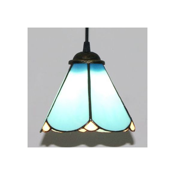 Tiffany Conical Hanging Light 1 Bulb Blue/Clear/Blue-Clear Cut Glass Ceiling Suspension Lamp for Dining Room