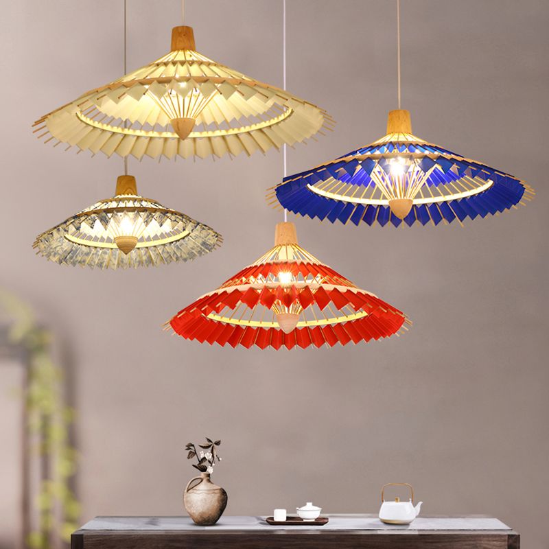 Bamboo Umbrella Ceiling Light Modern Single Hanging Pendant Lighting for Restaurant